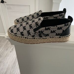 Michael Kors Black and Cream MK Logo Espadrille Slip-Ons